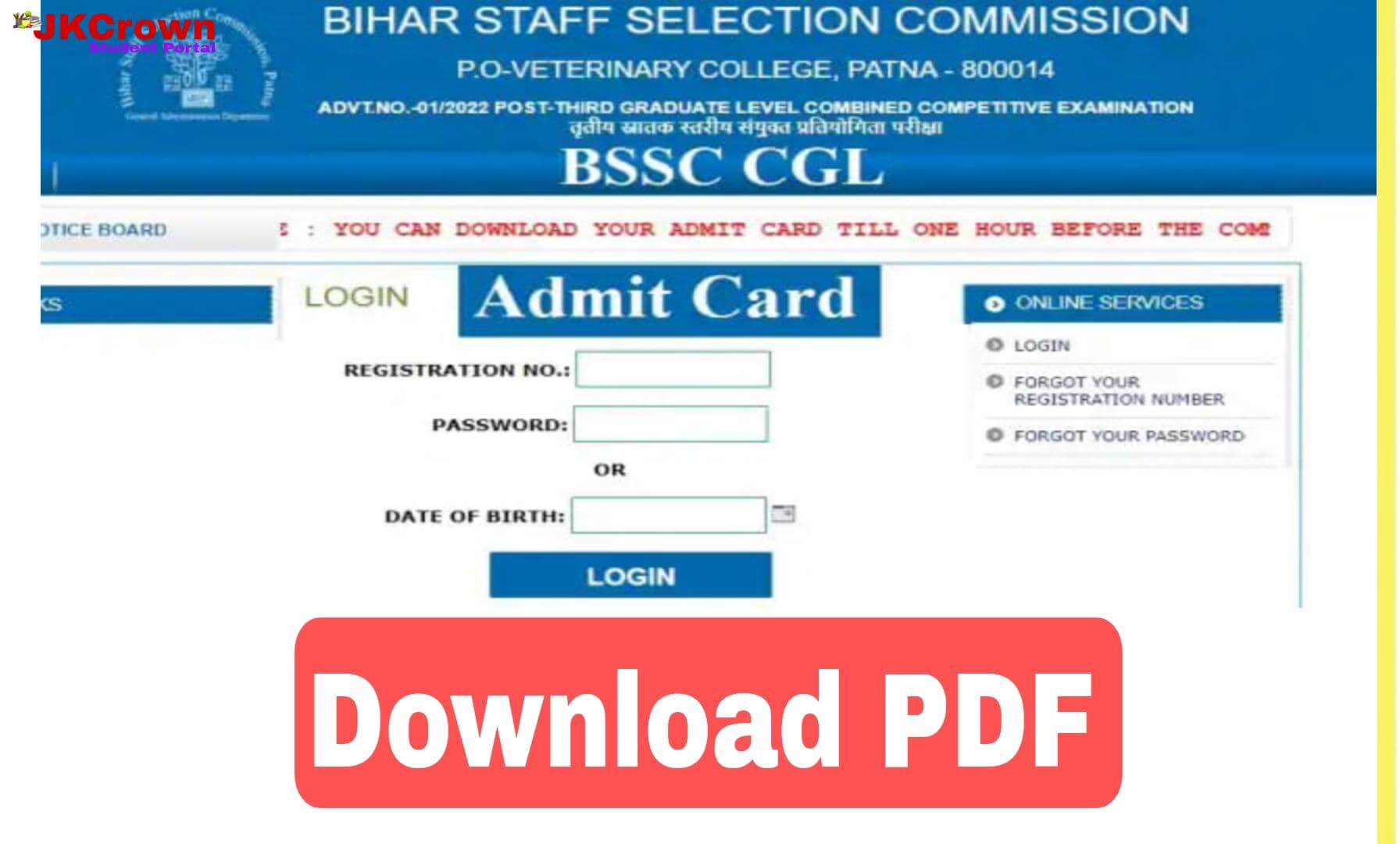 BSSC CGL Admit Card 2022 Direct Link Download PDF